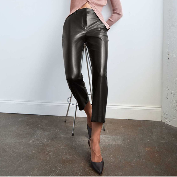 BABATON Aritzia Command Cropped Mid Rise Vegan Leather Pant Sz 00 Black - Picture 3 of 8